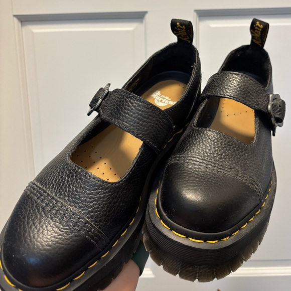 Dr. Martens Addina Flower Buckle Leather Platform Shoes - Picture 3 of 6